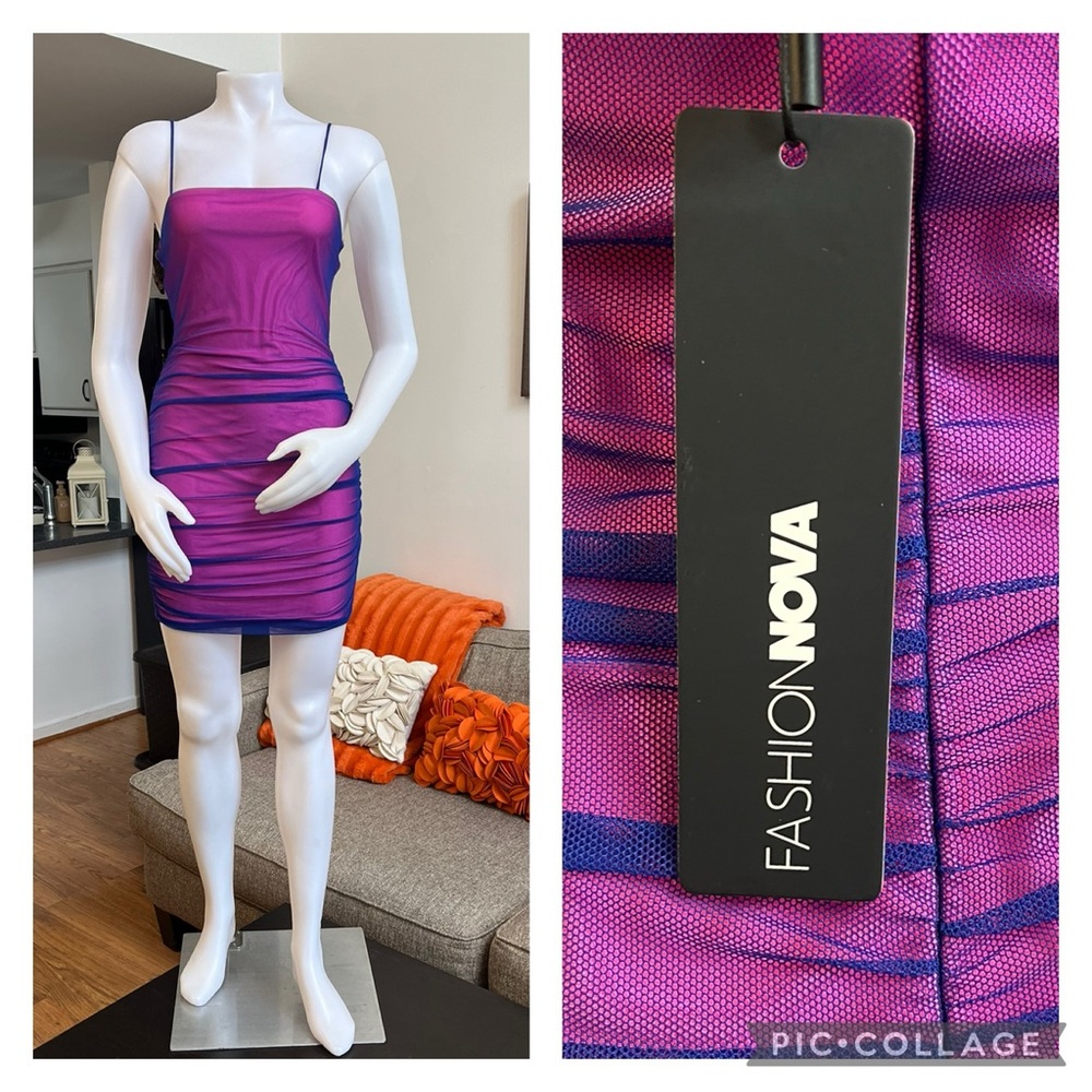 ❣️🆕Fashion Nova Double Life Mesh Mini Dress - Royal/Combo❣️
